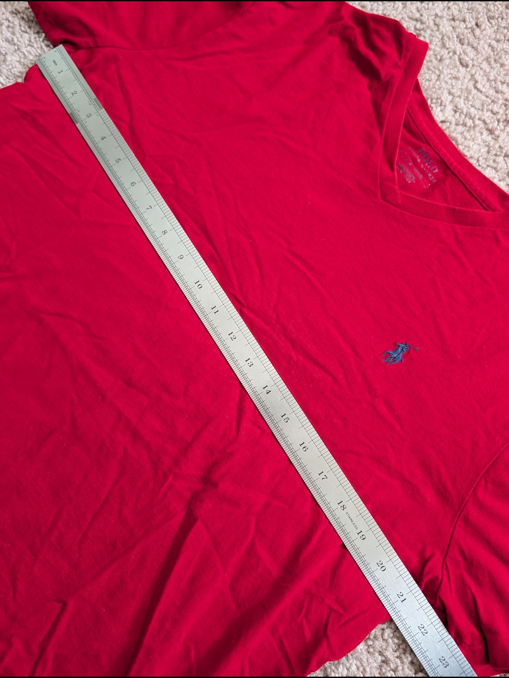 Polo Ralph Lauren Red Blue Pony V-Neck Cotton Short Sleeve Tee Size Large - Picture 6 of 8